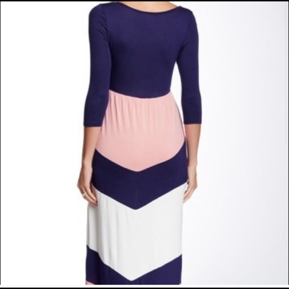 Pink and navy chevron maternity dress